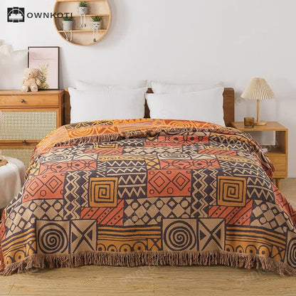 Bohemian Geometric Cotton Gauze Reversible Blanket