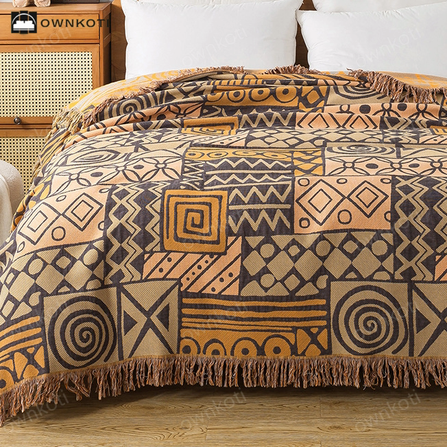 Bohemian Geometric Cotton Gauze Reversible Blanket