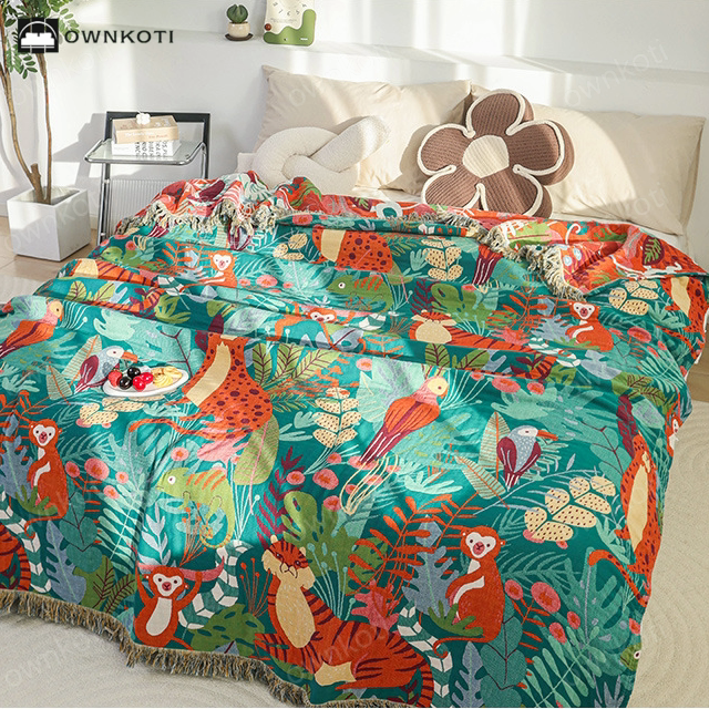 Forest Animals Cotton Gauze Reversible Blanket