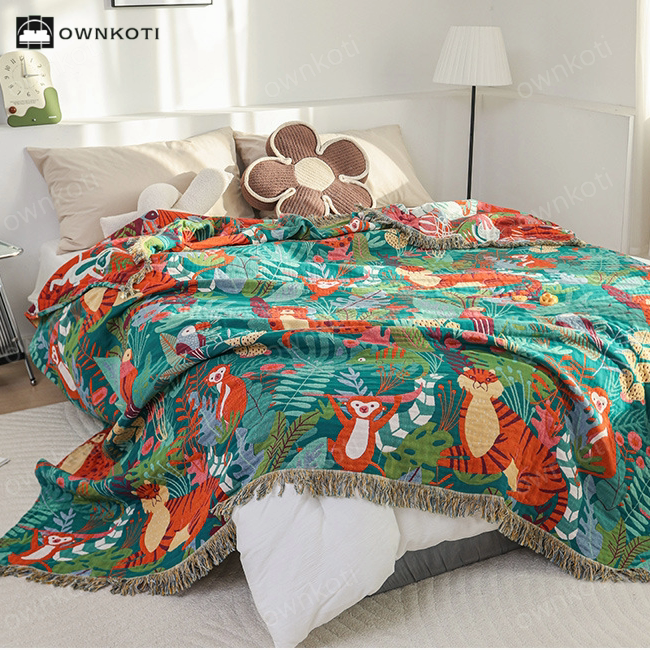 Forest Animals Cotton Gauze Reversible Blanket