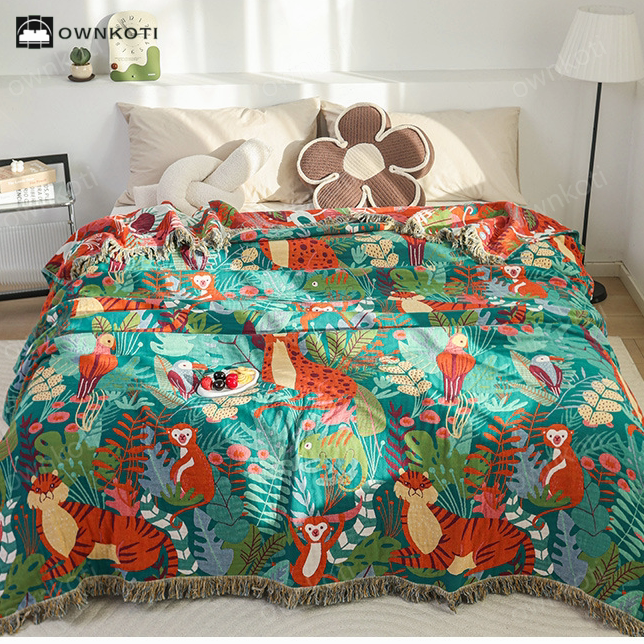 Forest Animals Cotton Gauze Reversible Blanket