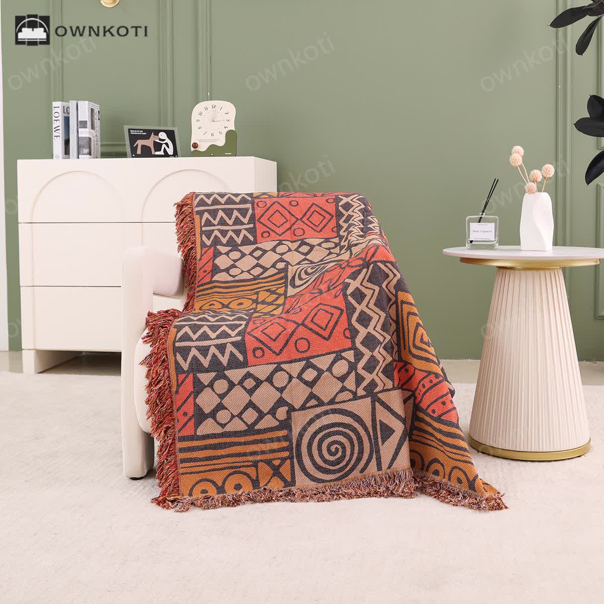 Bohemian Geometric Cotton Gauze Reversible Blanket