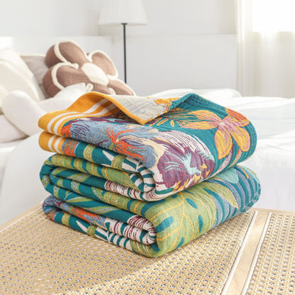 Vibrant Flower Leaf Cotton Gauze Quilt