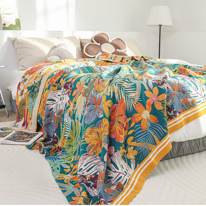 Vibrant Flower Leaf Cotton Gauze Quilt