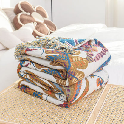 Retro Leaf Cotton Gauze Lightweight Blanket