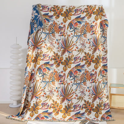 Retro Leaf Cotton Gauze Lightweight Blanket