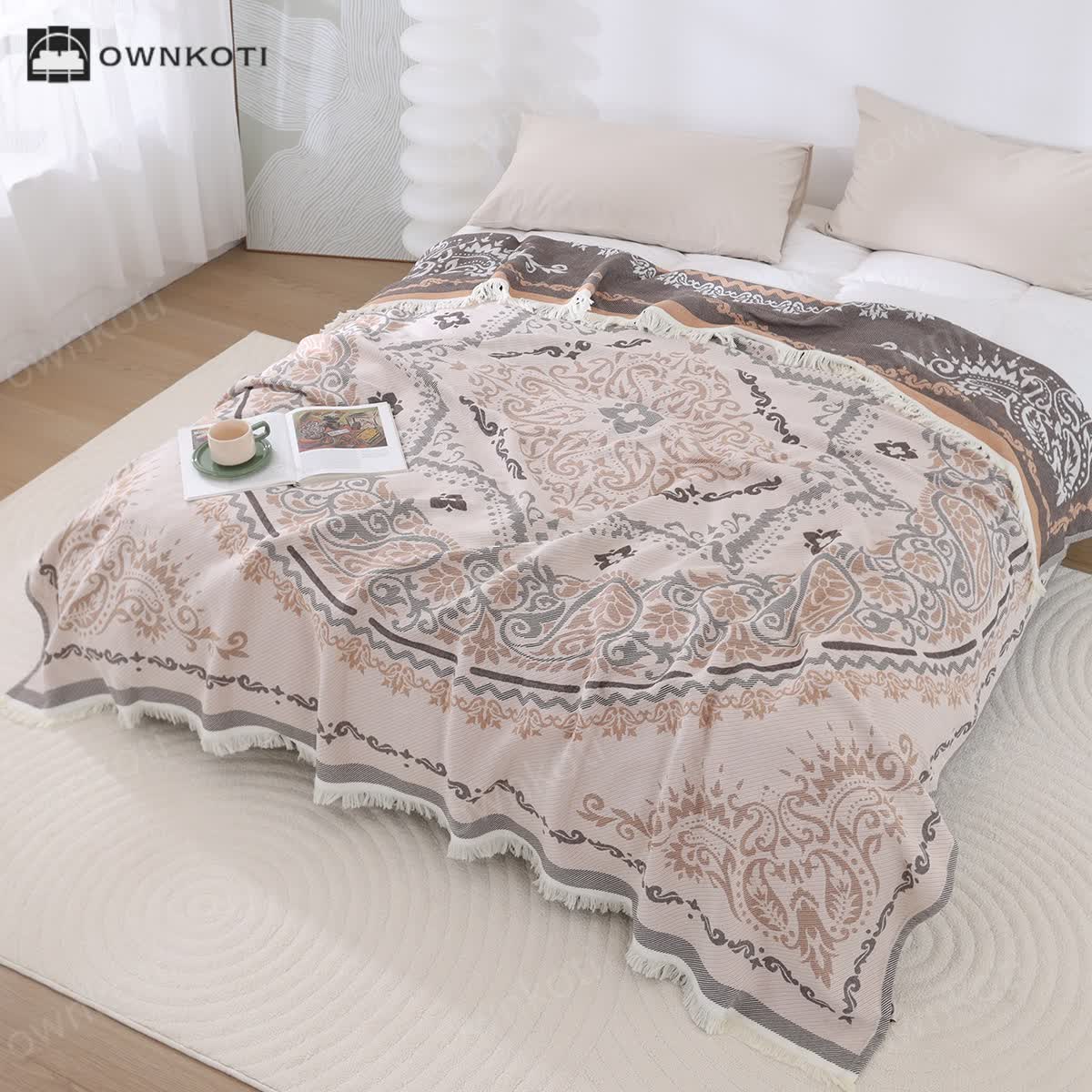 Tassel Paisley Lightweight Cotton Gauze Blanket