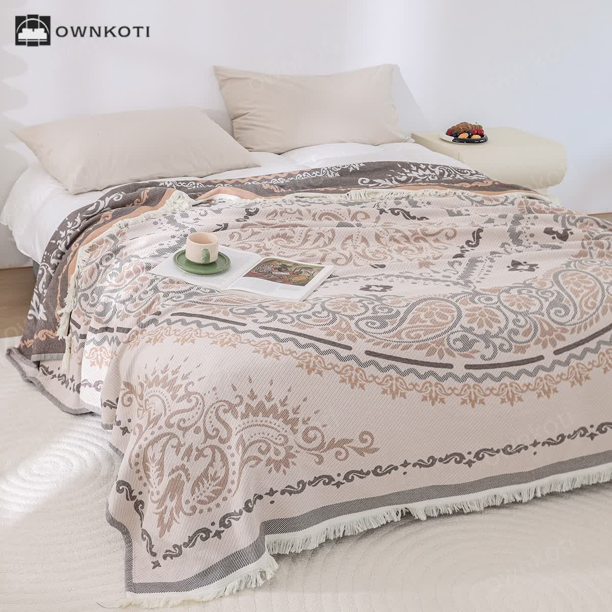 Tassel Paisley Lightweight Cotton Gauze Blanket