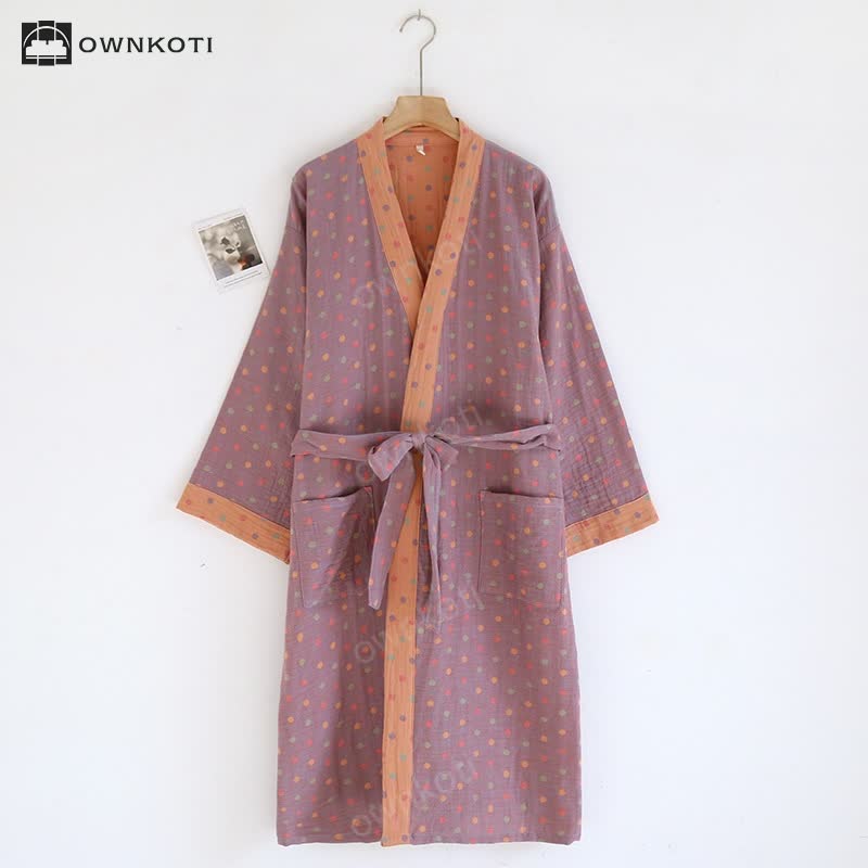 Colorful Dots Cotton Gauze Kimono Bathrobe