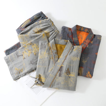 Neutral Landscape Kimono Cotton Pajama Set