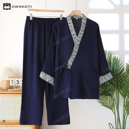 Neutral Kimono Cotton  Gauze Pajama Set