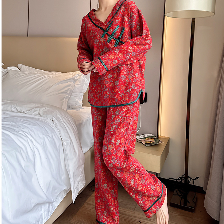 Ownkoti Plus Size Frog Button Rose Cotton Pajama Set - image 3