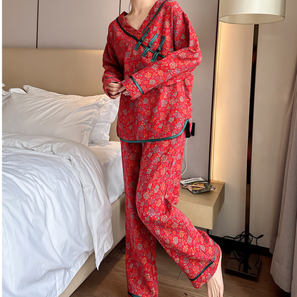 Ownkoti Plus Size Frog Button Rose Cotton Pajama Set - image 3