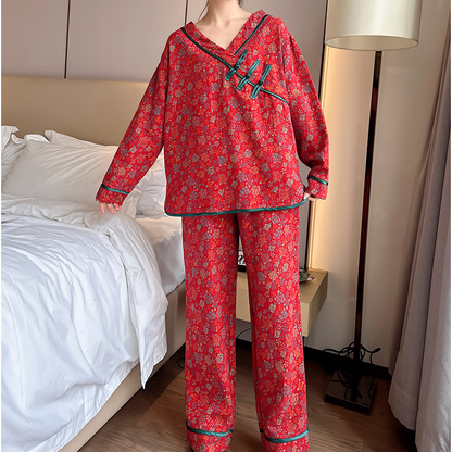 Plus Size Frog Button Rose Cotton Pajama Set - image 3