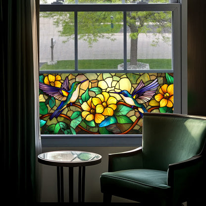 Floral Bird Static Stained Glass Window Cling