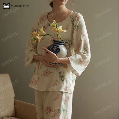 Pastoral Bamboo Fiber Round-neck Pajama Set