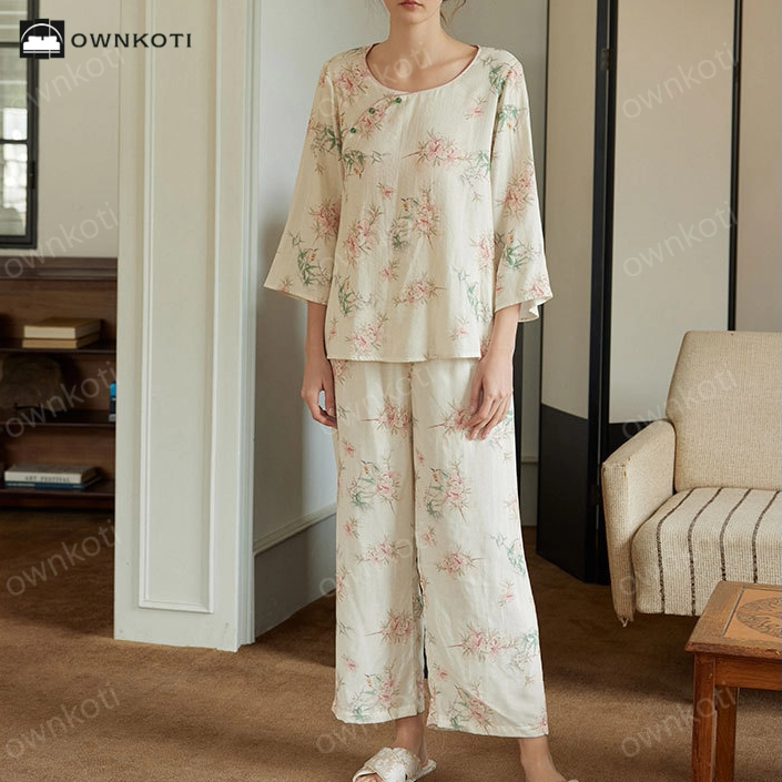 Pastoral Bamboo Fiber Round-neck Pajama Set