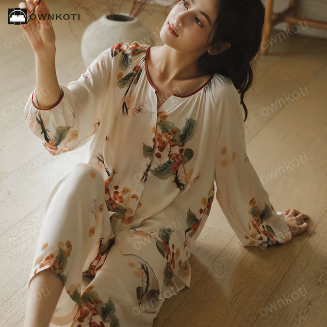 Satin Rural Soft Cardigan Pajama Set