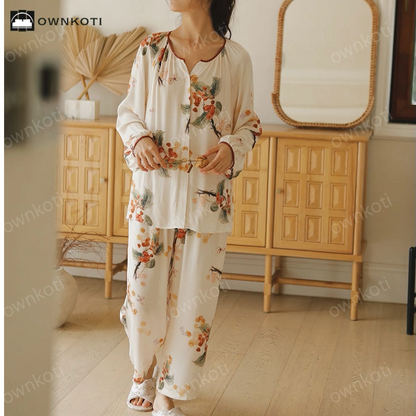 Satin Rural Soft Cardigan Pajama Set