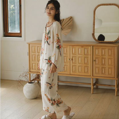Satin Rural Soft Cardigan Pajama Set