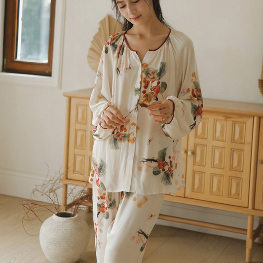 Satin Rural Soft Cardigan Pajama Set