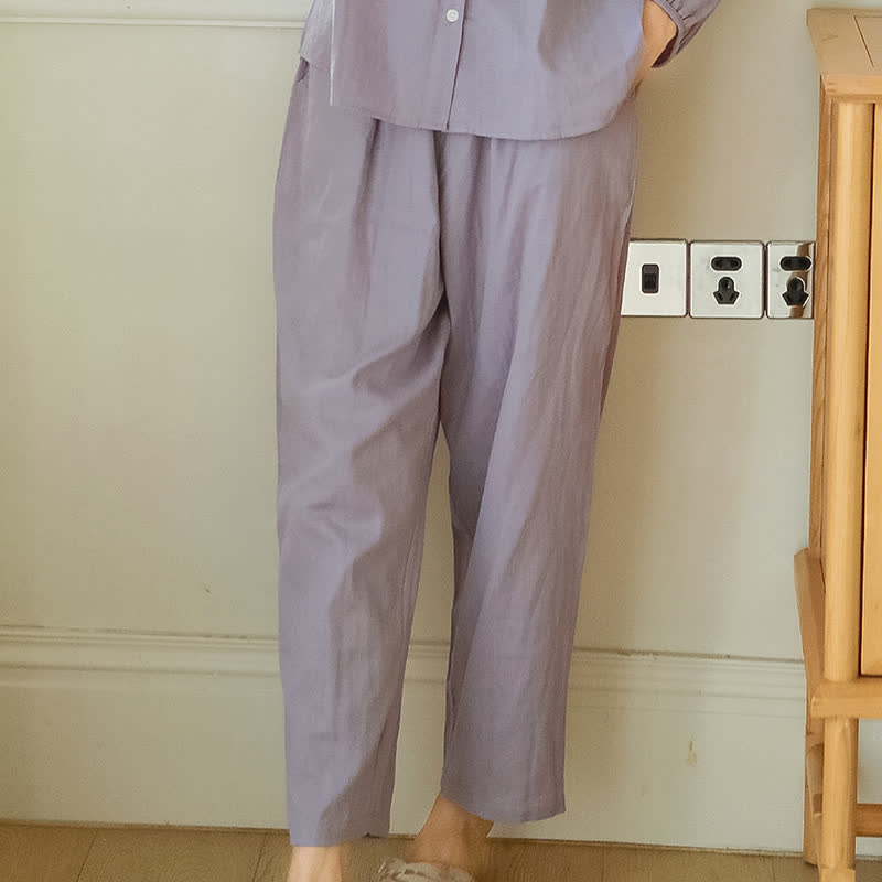 Solid Color Round Neckline Cotton Gauze Nightwear