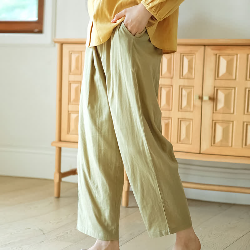Solid Color Round Neckline Cotton Gauze Nightwear
