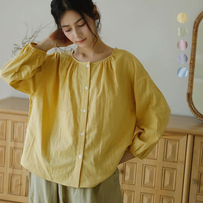 Solid Color Round Neckline Cotton Gauze Nightwear
