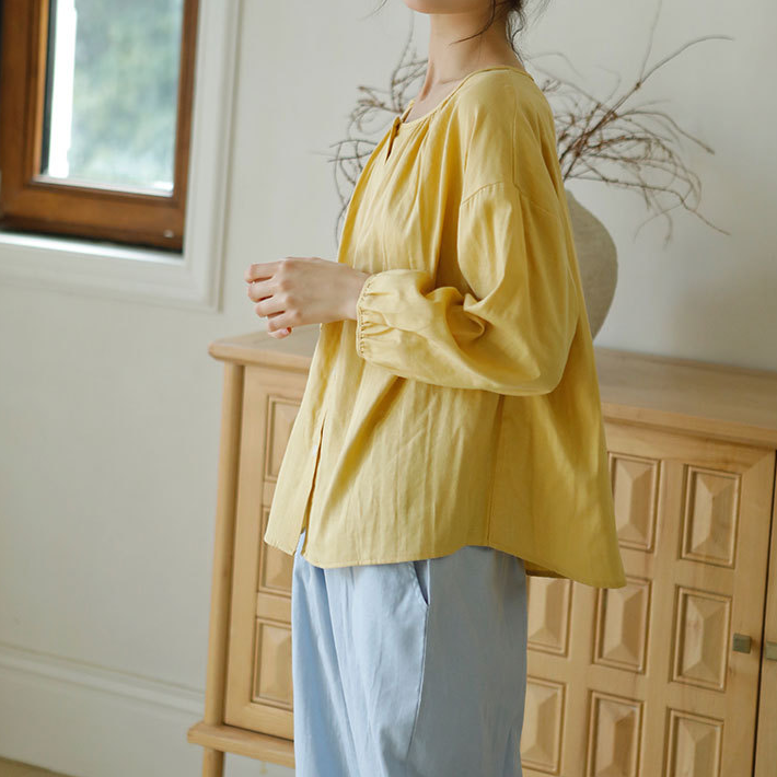 Solid Color Round Neckline Cotton Gauze Nightwear