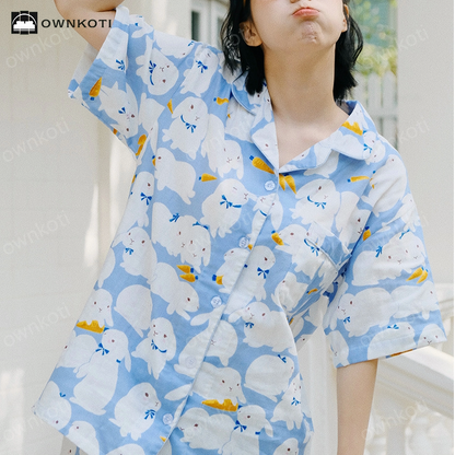 Cute Rabbit Cotton Gauze Nightwear Set