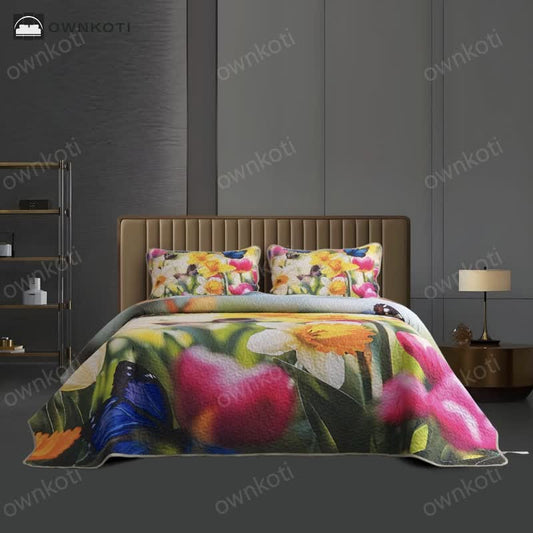 Colorful Floral Quilted Lightweight Bedding Set(3PCS)