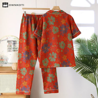 Jacquard Floral Cotton Short-sleeve Pajama Set