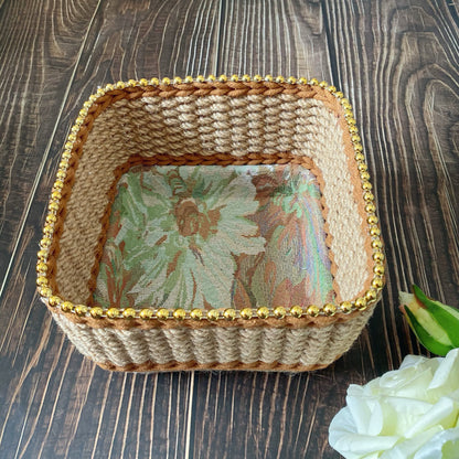 Vintage Floral Hand-woven Tabletop Storage Basket - image 4