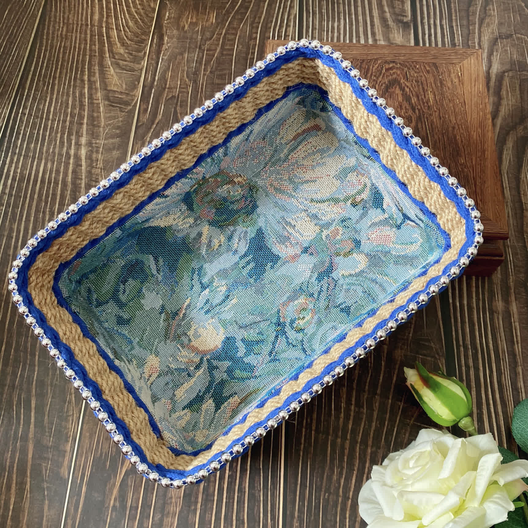 Vintage Floral Hand-woven Tabletop Storage Basket - image 10