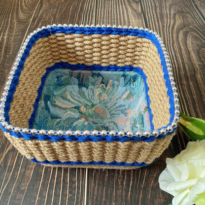 Vintage Floral Hand-woven Tabletop Storage Basket - Blue - 1PCS - 6.69'' W X 6.69'' L X 4.13'' H - image 6