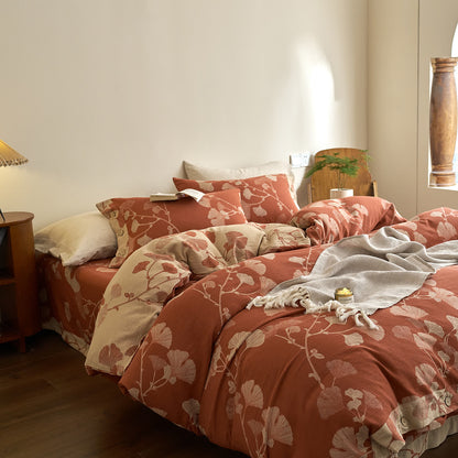Ownkoti Button Ginkgo Leaf Cotton Gauze Doona Covers Bedding Set (4PCS) - image 2