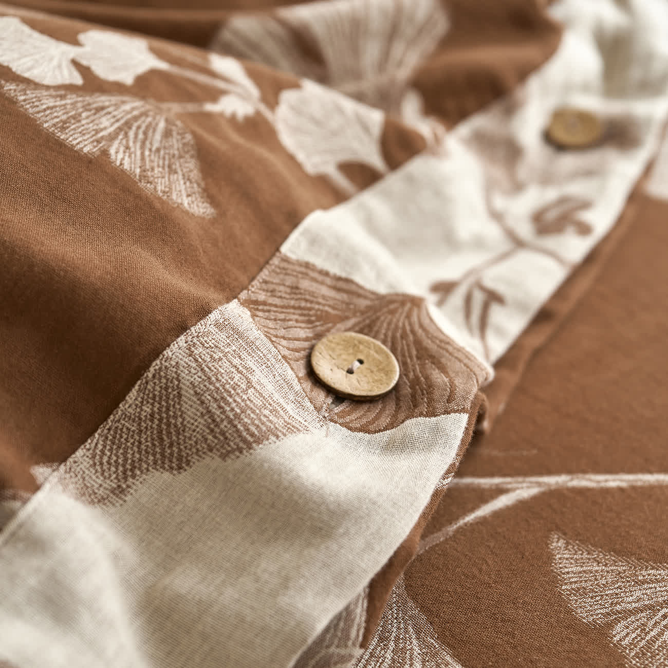 Ownkoti Button Ginkgo Leaf Cotton Gauze Doona Covers Bedding Set (4PCS) - image 25