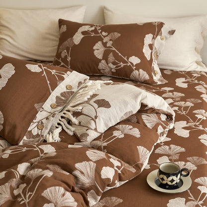 Ownkoti Button Ginkgo Leaf Cotton Gauze Doona Covers Bedding Set (4PCS) - image 23