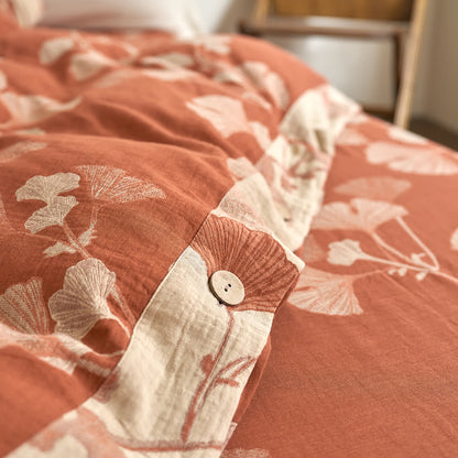 Ownkoti Button Ginkgo Leaf Cotton Gauze Doona Covers Bedding Set (4PCS) - image 7
