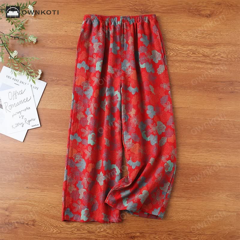 Yarn-dyed Jacquard Cotton Gauze Pajama Pants