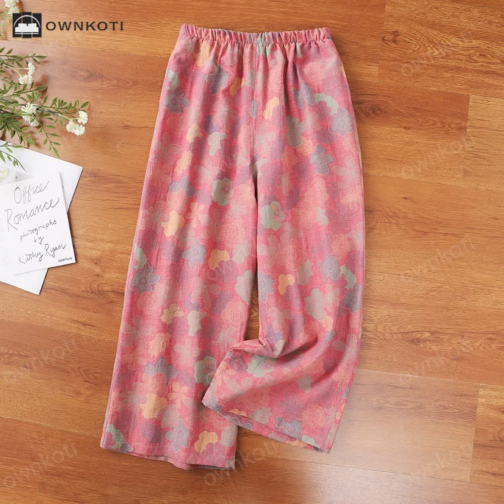 Yarn-dyed Jacquard Cotton Gauze Pajama Pants