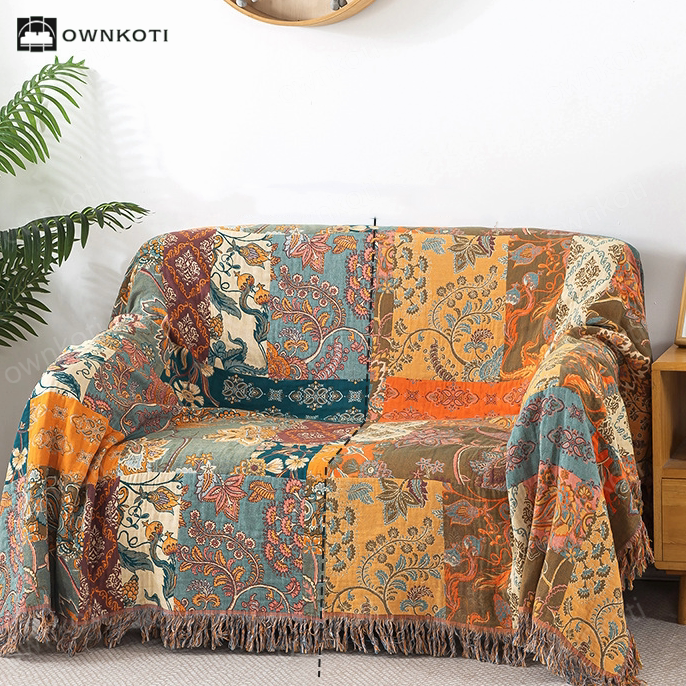 Bohemian Cotton Gauze Reversible Sofa Blanket