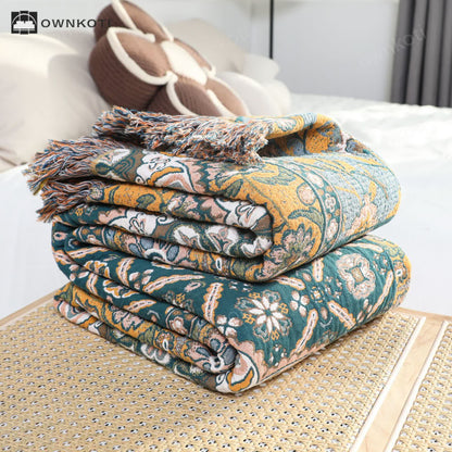 Morocco Cotton Gauze Reversible Tassel Blanket