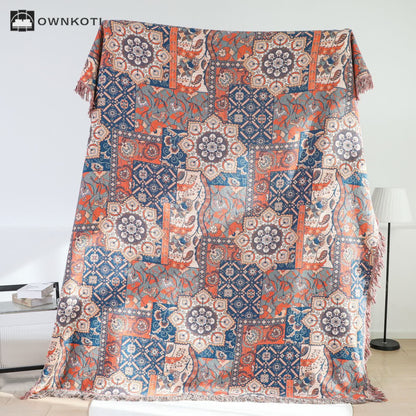 Morocco Cotton Gauze Reversible Tassel Blanket