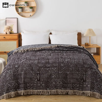 Four Layers Cotton Gauze Reversible Retro Blanket
