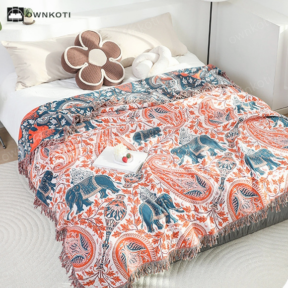 Paisley Elephant Tassel Lightweight Cotton Quilt