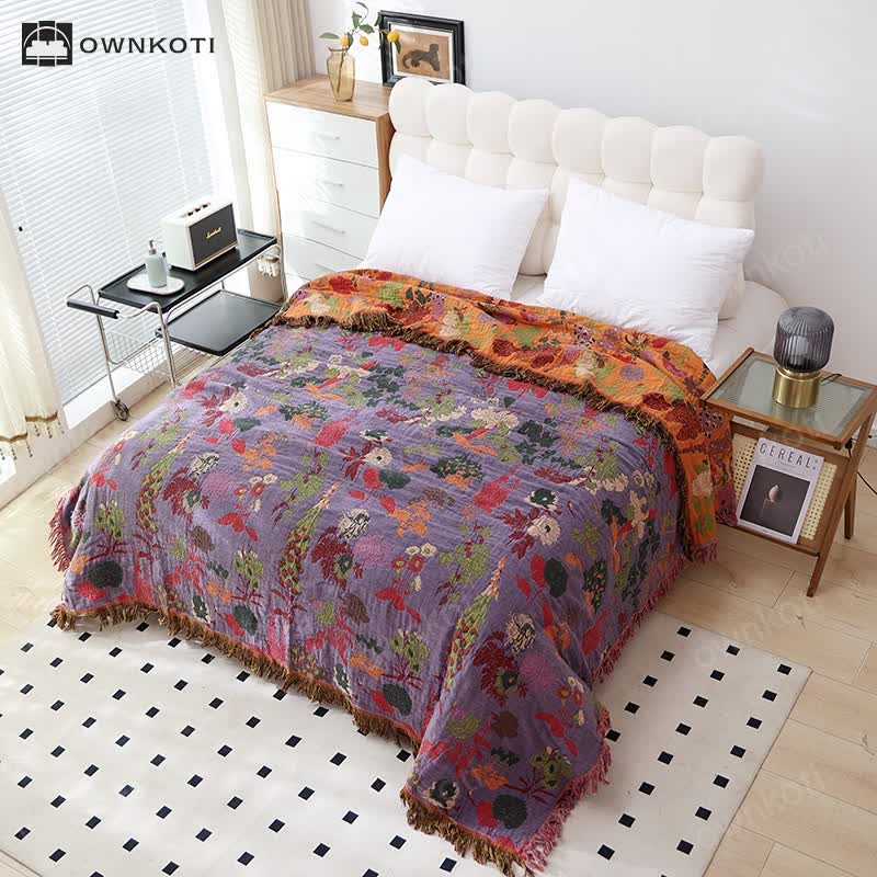 Vintage Floral Tassel Cotton Gauze Sofa Blanket