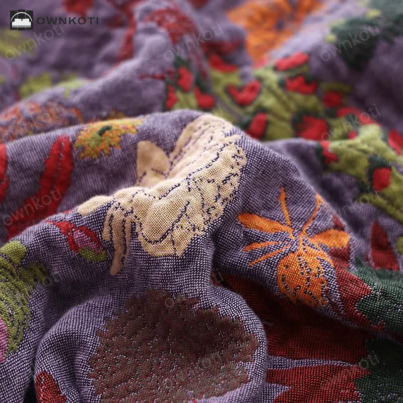 Vintage Floral Tassel Cotton Gauze Sofa Blanket