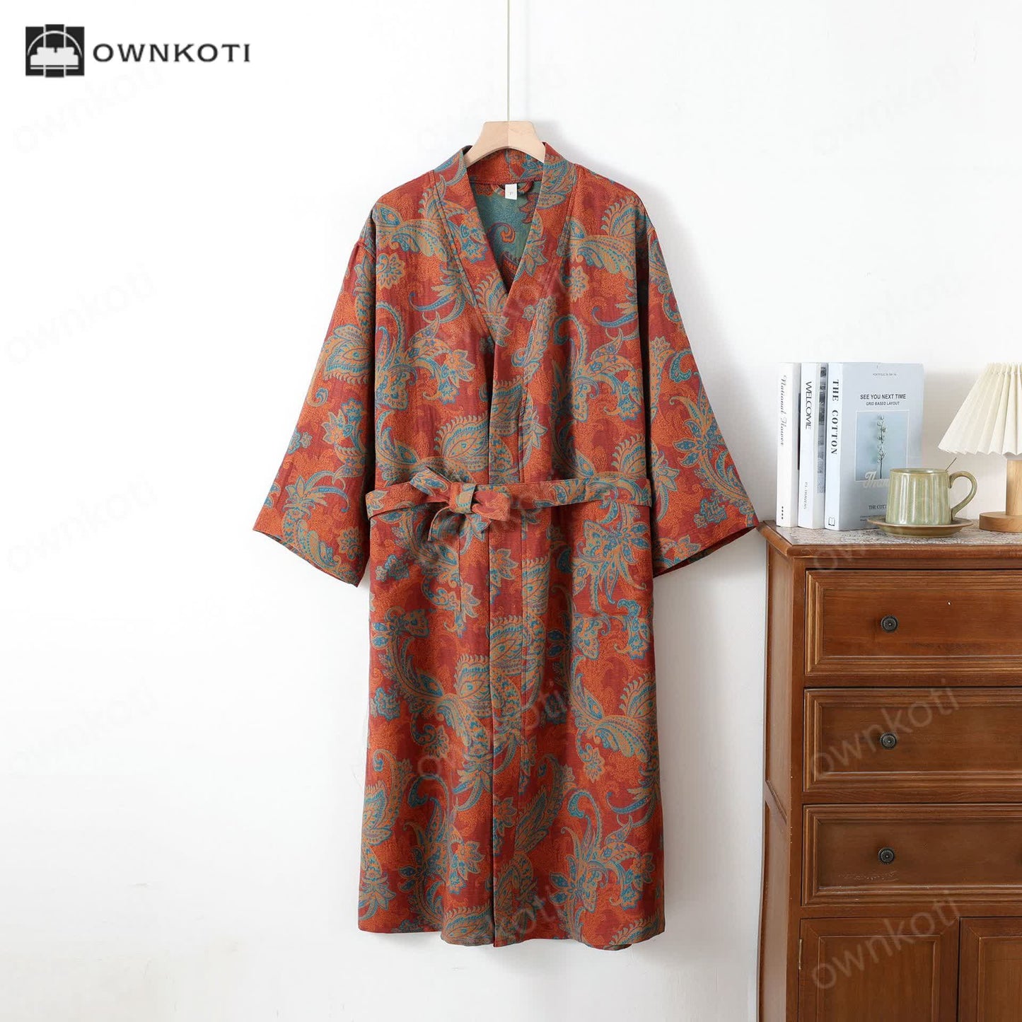 Cotton Gauze Jacquard Retro Quick-dry Bathrobe