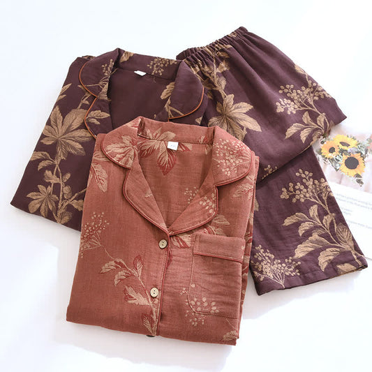 Vintage Yarn-dyed Jacquard Lapel Cotton Pajama Set - image 1